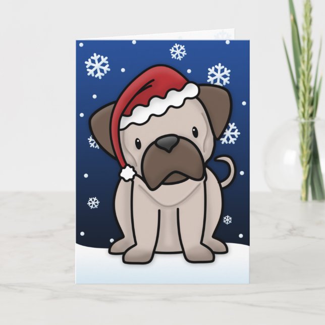 Cartão de Natal Pug Kawaii (Frente)