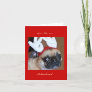 Cartão de Natal Pug Reindeer