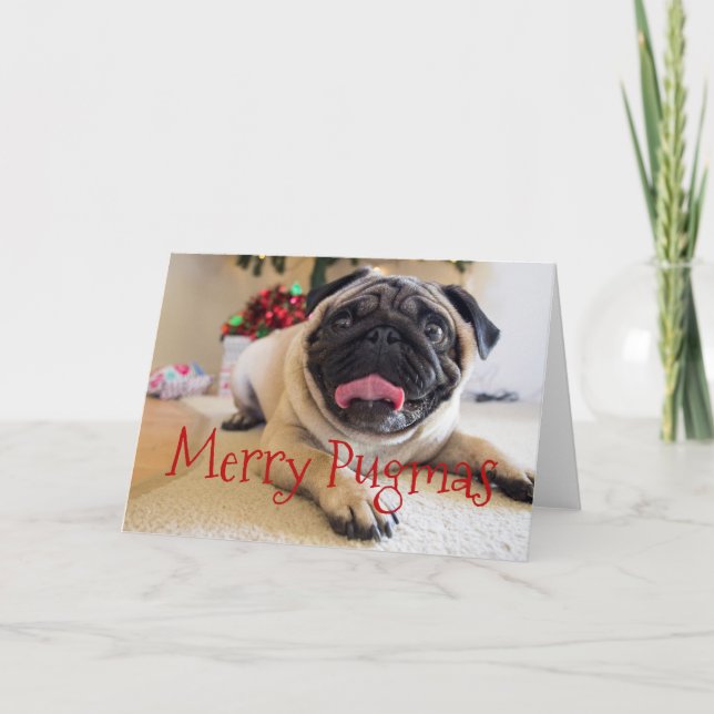 Cartão de Natal Pugmas da feliz (Frente)