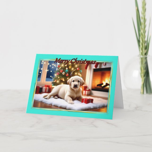 Cartão de Natal Pup do Labrador (Frente)
