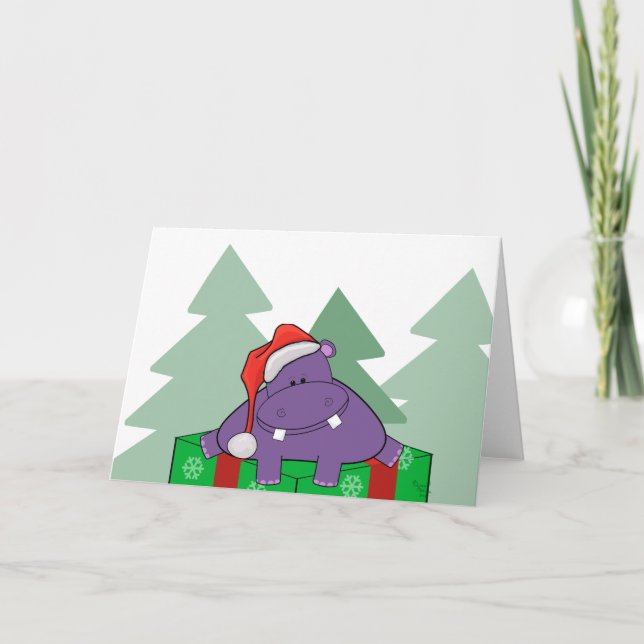 Cartão de Natal Purple Hippo (Frente)