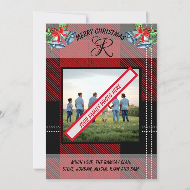 Cartão de Natal Red Black Tartan do Clã Ramsay Esc (Frente)
