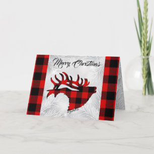 Cartão de Natal Red E Black Xadrez Bull Elk