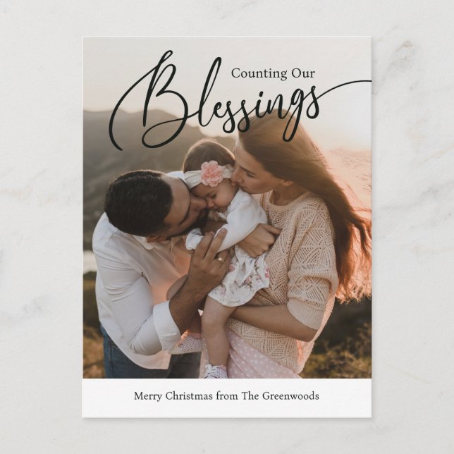 Cartão de Natal Religioso Contando Bênçãos (Frente)