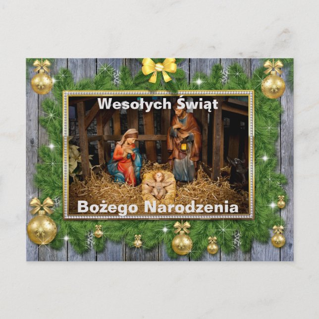 Cartão de Natal Religioso do Wesołych świąt em pol (Frente)