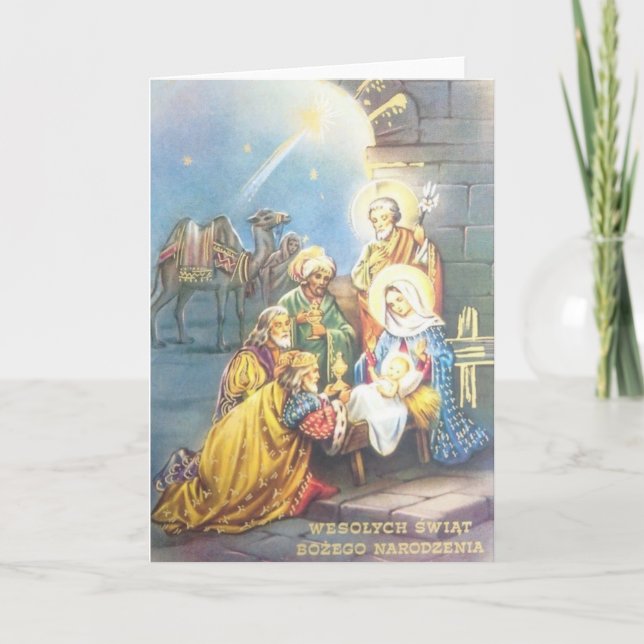 Cartão de Natal Religioso Polonês Vintage (Frente)