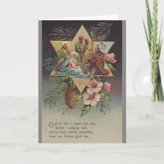 Cartão de Natal religioso sueco do vintage (Frente)