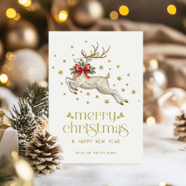 Cartão de Natal Rena de Ouro Tipografia