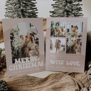 cartão de Natal retrô boho com saudação de férias