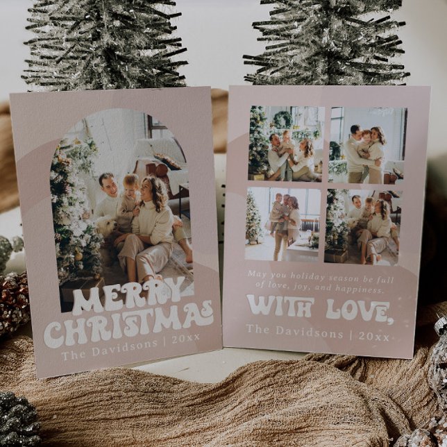 cartão de Natal retrô boho com saudação de férias  (Criador carregado)