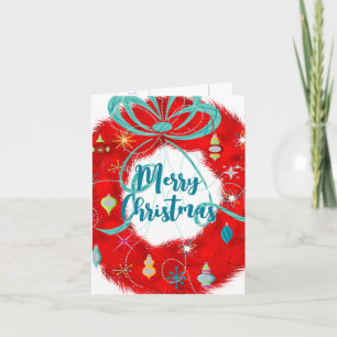 Cartão de Natal Retrô Coroa Vermelha