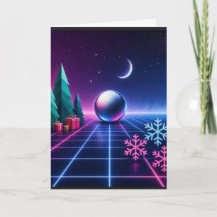 Cartão de Natal Retro Neon em Grid