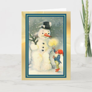 Cartão de Natal Retroativo Elf e Snowman