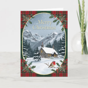 Cartão de Natal Robin Cottage de Inverno Tartan