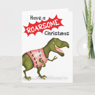 Cartão de "natal rochoso" de dinossauro T.rex boni
