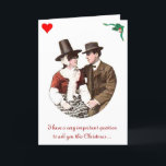 Cartão de Natal Romântico<br><div class="desc">Uma imagem romântica de um casal adorador é mostrada neste cartão de natal caprichoso.  Dentro à esquerda,  a inscrição galesa significa "onde está a cerveja?",  em inglês.  Dentro,  a inscrição significa "Feliz Natal,  Feliz ano novo,  minha querida".</div>