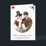 Cartão de Natal Romântico<br><div class="desc">Uma imagem romântica de um casal adorador é mostrada neste cartão de natal caprichoso.  Dentro à esquerda,  a inscrição galesa significa "onde está a cerveja?",  em inglês.  Dentro,  a inscrição significa "Feliz Natal,  Feliz ano novo,  minha querida".</div>