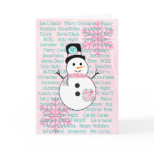 Cartão de Natal Rosa e Teal Snowman Flocos de Neve
