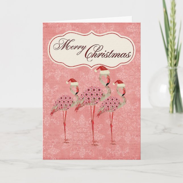 Cartão de Natal Rosa Flamingos (Frente)