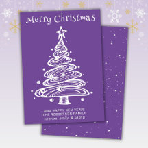 Cartão de Natal roxo e branco de férias