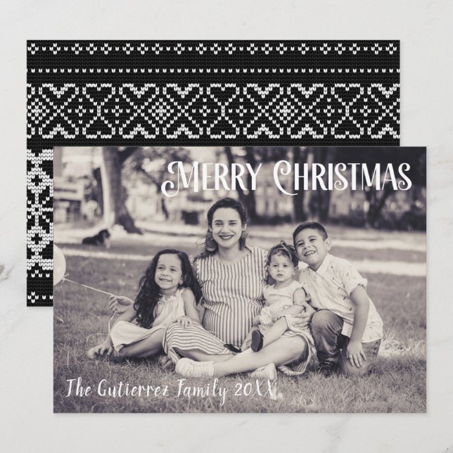 Cartão de Natal Rustic Black & White 1 (Frente/Verso)