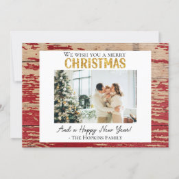 Cartão de Natal Rustic Red Barn Wood Personalizado