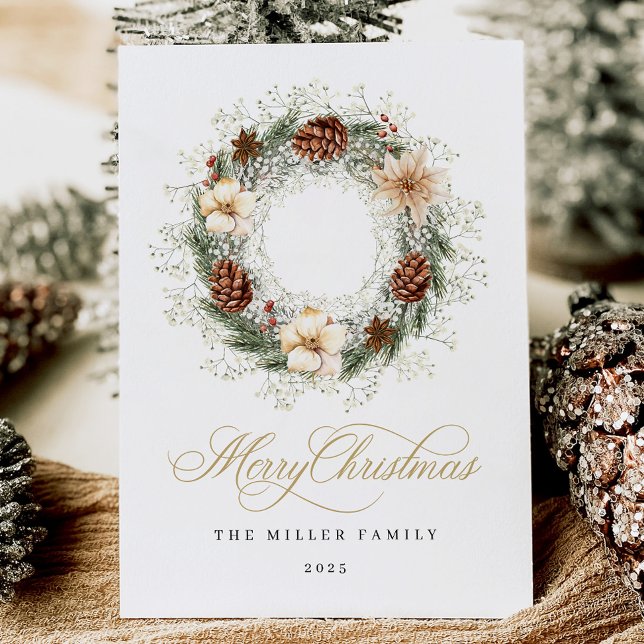 Cartão de Natal Rustic Watercolor Wreath (Criador carregado)