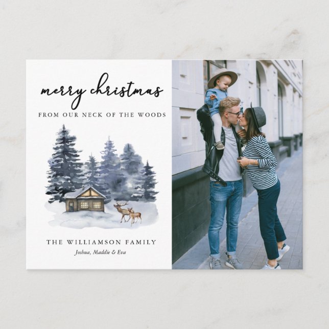 Cartão de Natal Rustic Woodlands Watercolor (Frente)