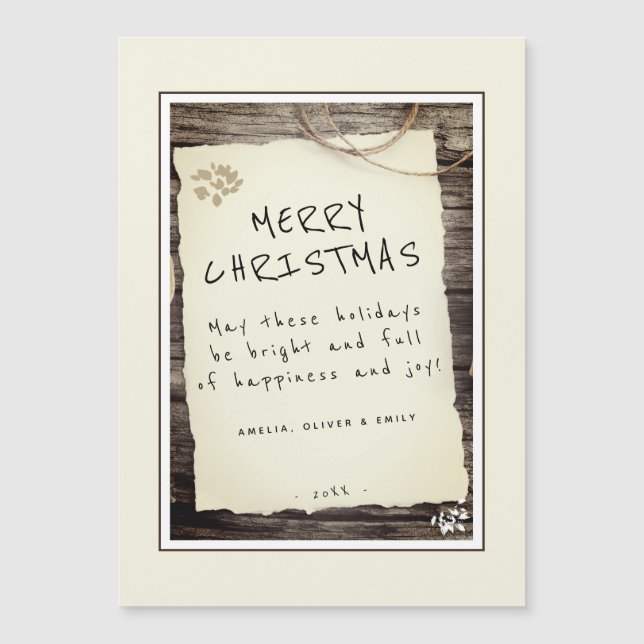 Cartão de Natal Rústico com Papel Antigo e Letra M (Frente)