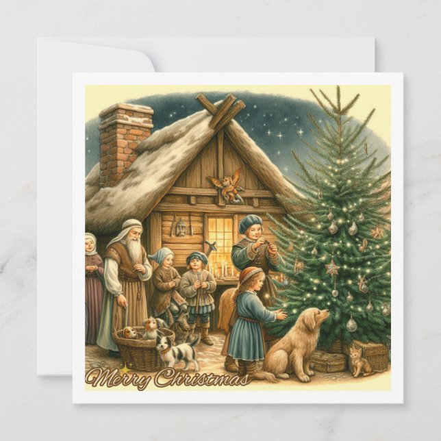 Cartão de Natal Rústico da Idade Média (Frente)