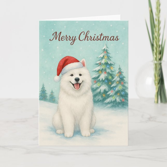 Cartão de Natal Samoyed - Cartão de Férias (Frente)