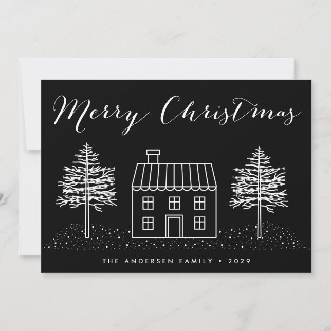 Cartão de Natal Simples de Casa de Natal Snowy (Frente)