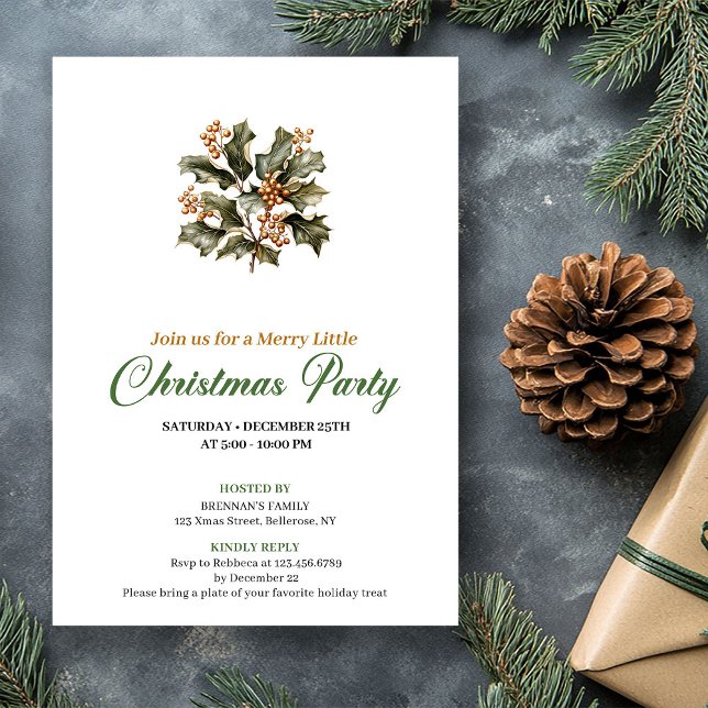 Cartão de Natal Simples Verde e Dourado de Árvore  (Simple Green And Gold Christmas Tree Holiday Card)