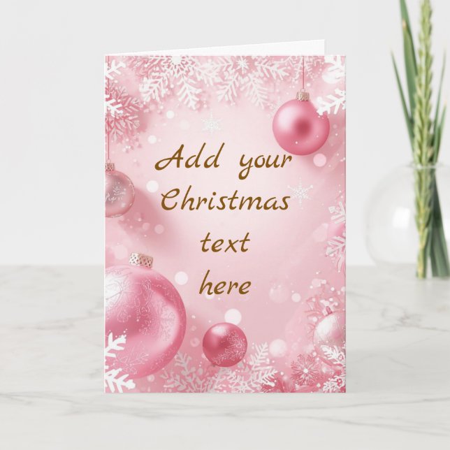 Cartão de Natal Snowflake & Bauble Rosa Branco Dou (Frente)