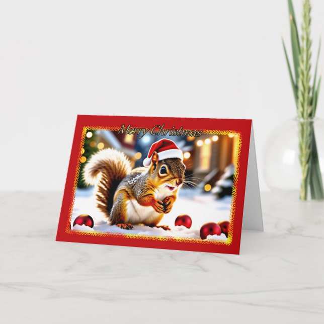 Cartão de Natal Snowy Squirrel (Frente)