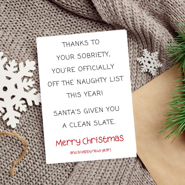 Cartão de Natal Sólido, Simples Sober Xmas (funny sobriety christmas card, sober support and encouragement humorous)