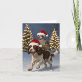 Cartão de Natal Springer Spaniel e Perdiz