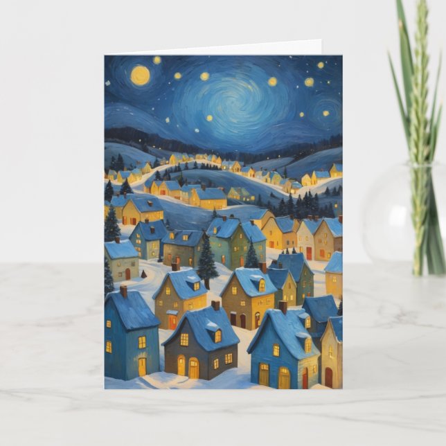 Cartão de Natal Starry Night com Texto Personaliza (Frente)