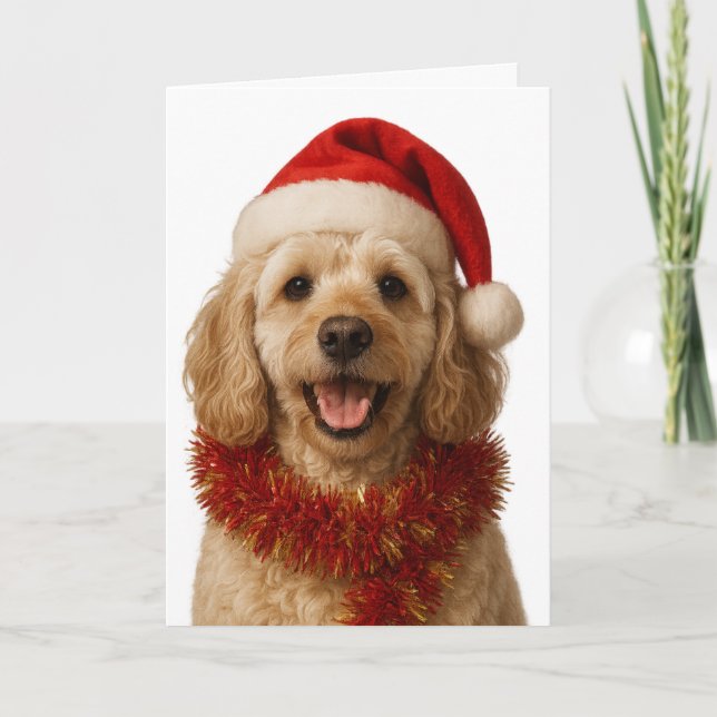 Cartão de Natal super fofo de Cockerpoo creme (Frente)