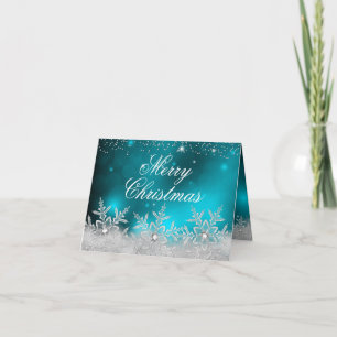 Cartão de Natal Teal Crystal Snowflake