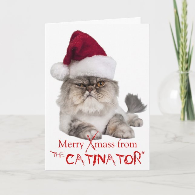 Cartão de Natal "The Catinator" Engraçado (Frente)