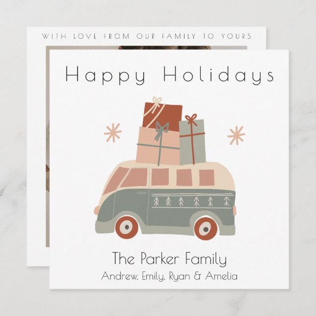 Cartão de Natal Van Flat Holiday (Frente/Verso)