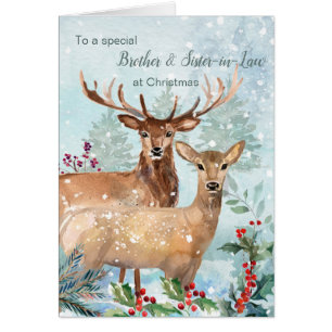 Cartão de Natal, veado, irmão e cunhada