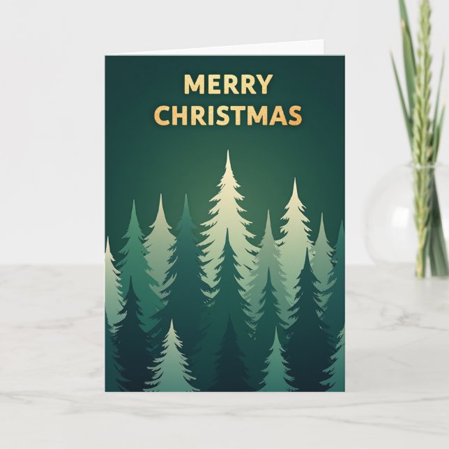 Cartão de Natal Verde Dourado e Florestal Moderno (Frente)