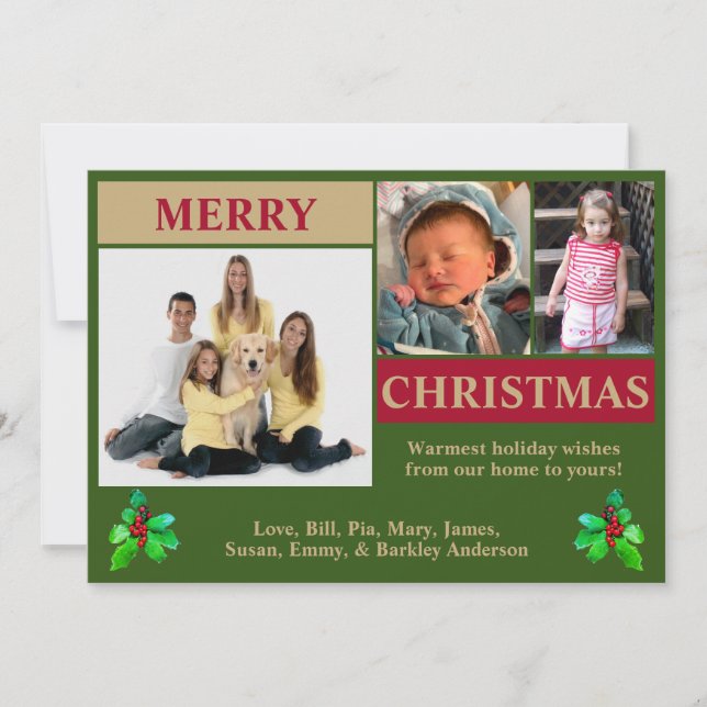 Cartão de Natal Verde, Vermelho e Dourado Moderno  (Frente)