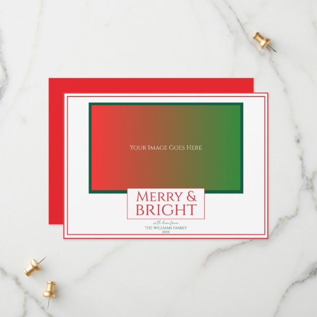 Cartão de Natal Vermelho Alegre e Brilhante com Fo (Frente/Verso In Situ)