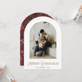 Cartão de Natal Vermelho com Arco Botânico e Foto