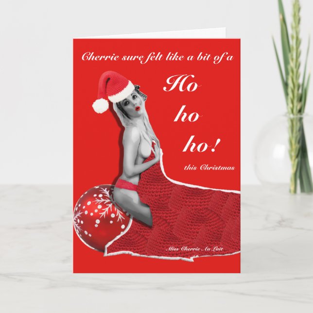 Cartão de Natal Vermelho Engraçado e Indecente com (Frente)