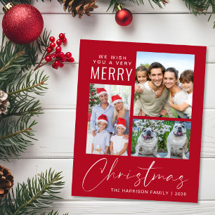 Cartão de Natal Vermelho Orçamento 3 Foto Feliz Na