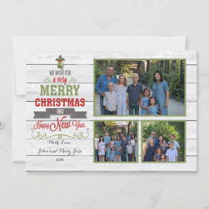 Cartão de Natal Vermelho Verde Multi-Foto